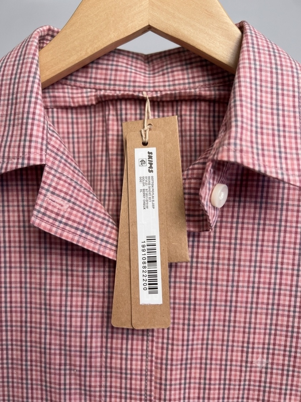 SKIMS NWT Berry Check Cotton Poplin Button Down Sleep Shirt XL - Picture 3 of 6